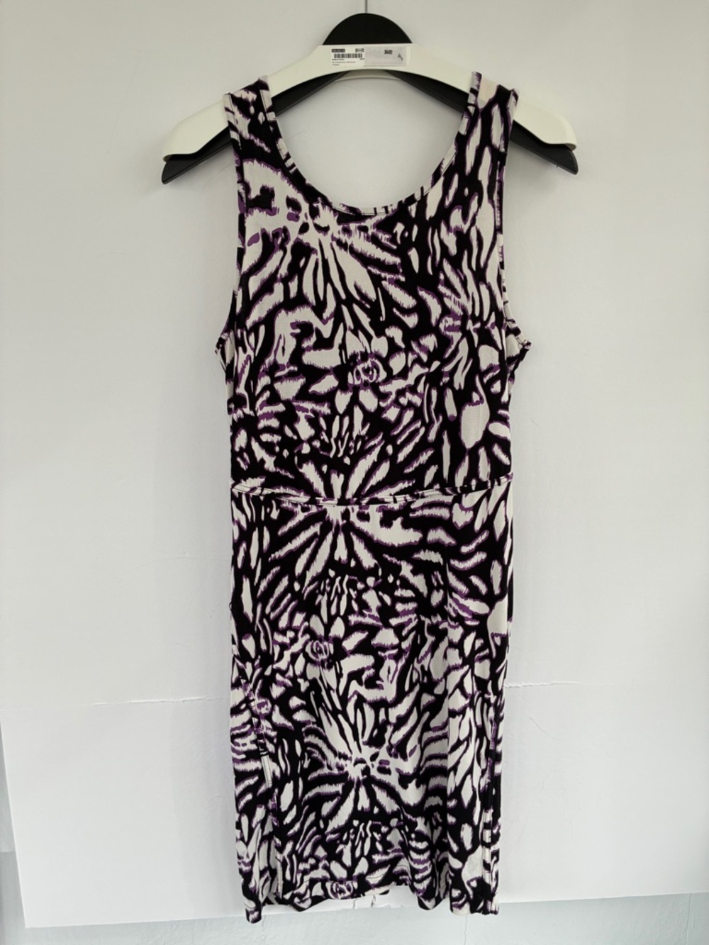BCBGMaxAzria Black, Cream & Purple Abstract Sleeveless Tank Dress Small